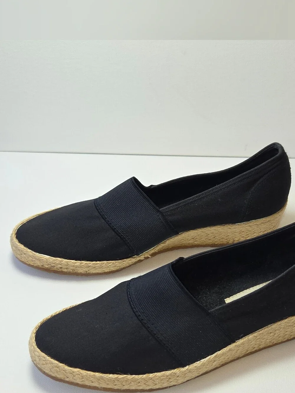 Garden Sport Black Espadrille Wedge Slip On Shoes Women's 8W Wide
